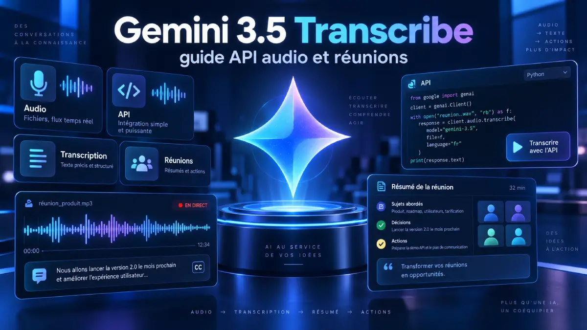 Gemini 3.5 Transcribe : guide API audio et réunions